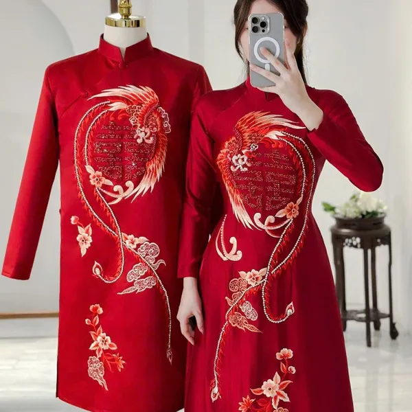 ÁO DÀI CƯỚI CẶP ĐÔI THIẾT KẾ TINH TẾ ĐẸP MẮT
