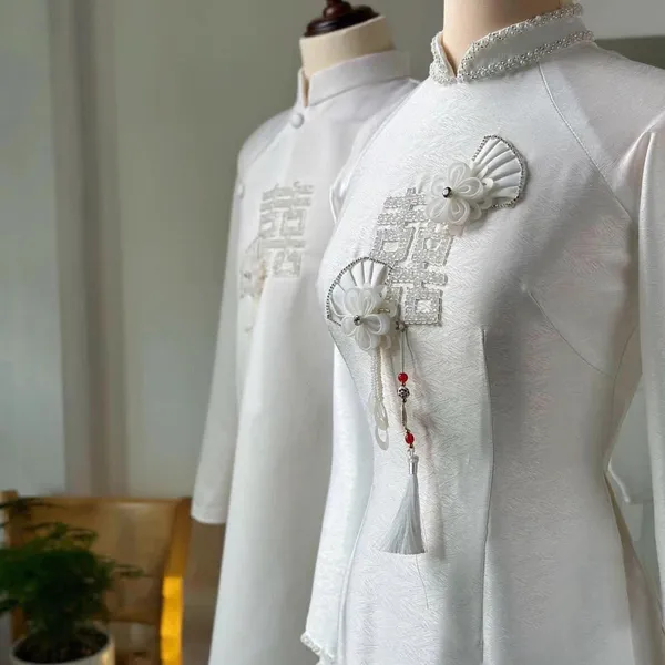ÁO DÀI CƯỚI CẶP ĐÔI THÊU KẾT TINH XẢO