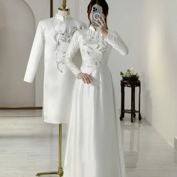 ÁO DÀI CƯỚI THÊU RỒNG PHỤNG SANG TRỌNG