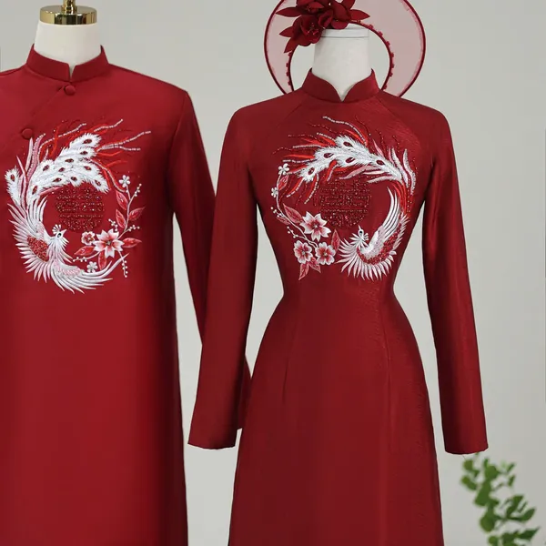 ÁO DÀI CƯỚI CẶP ĐÔI HỌA TIẾT CHIM PHỤNG