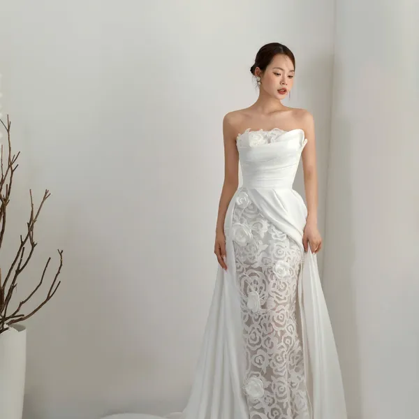 VÁY CƯỚI SUÔNG CÚP NGỰC ẨN ĐUÔI CÁ REN QUYẾN RŨ
