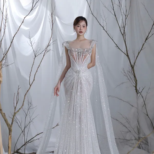 VÁY CƯỚI ĐUÔI CÁ KIM SA THIẾT KẾ CÁNH TIÊN