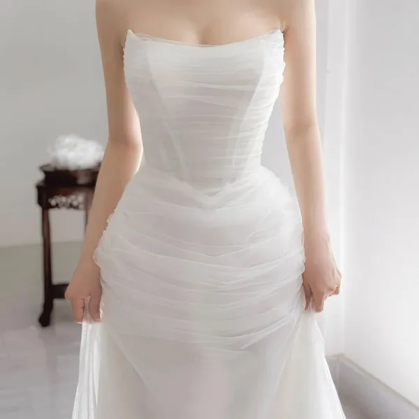 VÁY CƯỚI SUÔNG CÚP NGỰC VẢI VOAN ĐẸP ĐƠN GIẢN