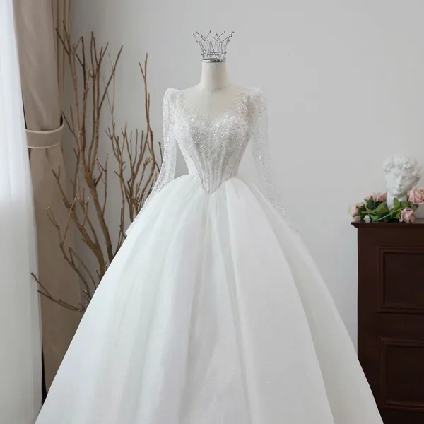 VÁY CƯỚI TAY DÀI TÙNG KIM SA ĐÍNH KẾT NHẸ NHÀNG