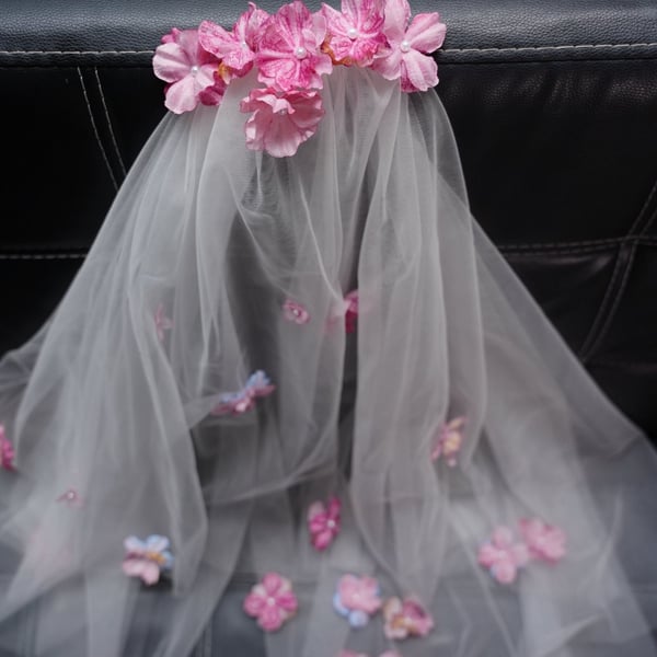 Voan Cưới Ngắn Kết Hoa Lụa