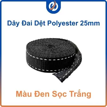 Dây đai polyester bản 25mm màu đen sọc trắng