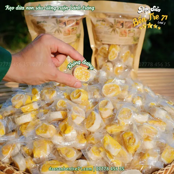 Kẹo Dừa Non Sầu Riêng Cuộn Bánh Tráng – Không Đường | Đặc Sản Bến Tre 71