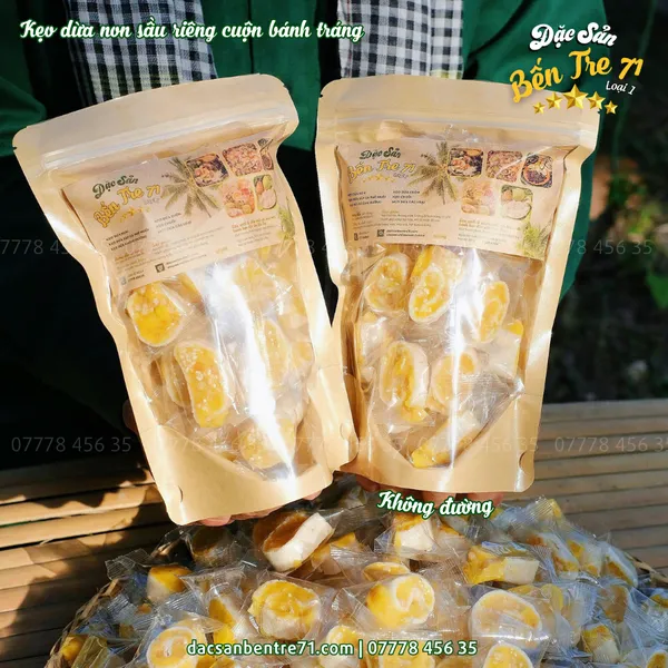 Kẹo Dừa Non Sầu Riêng Cuộn Bánh Tráng – Không Đường | Đặc Sản Bến Tre 71