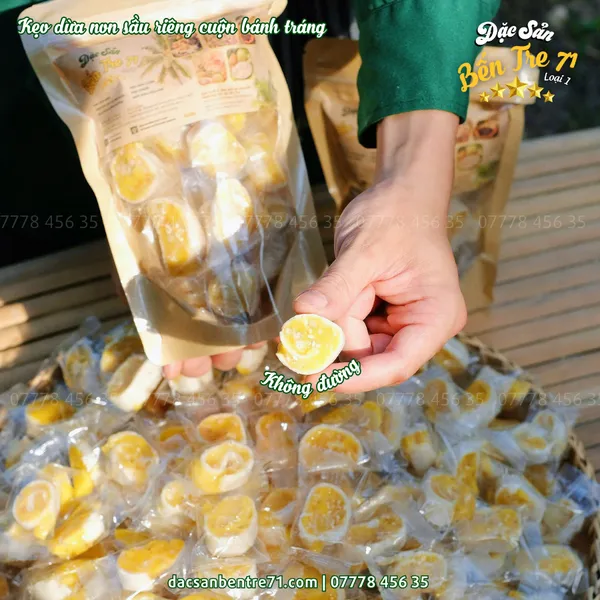 Kẹo Dừa Non Sầu Riêng Cuộn Bánh Tráng – Không Đường | Đặc Sản Bến Tre 71