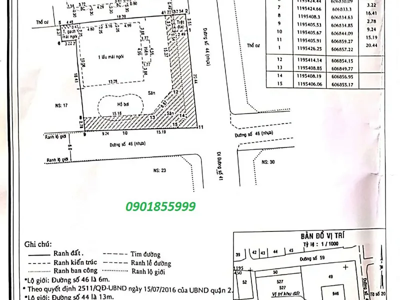 Bán đất thổ cư gó 2 mặt tiền đường 44 và 46 xây biệt thự hay căn hộ dịch vụ