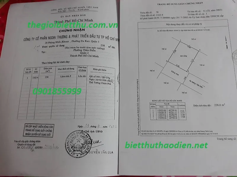 Bán gấp 238m2 đất dự án biệt thự Fideco Thảo Điền Quận 2