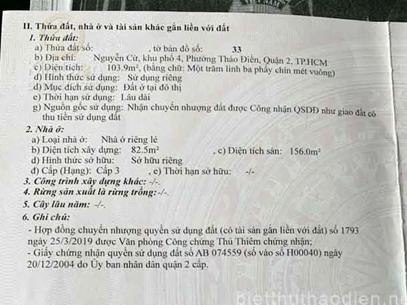 Bán Nhà Đường Nguyễn Cừ Thảo Điền DT 103m2