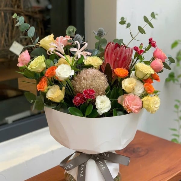 Mua Bó Hoa Hồng Phối Cúc Mẫu Đơn & Thiên Điểu Cao Cấp | Hoa Flower Dance