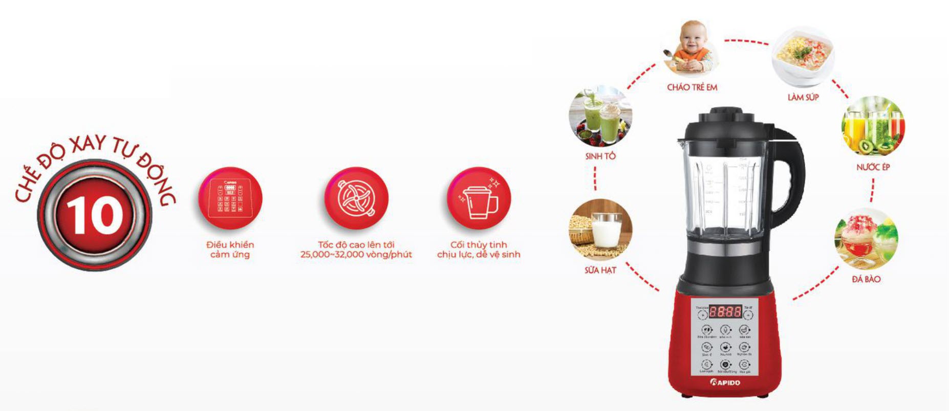 Máy làm sữa hạt Rapido RHB-1800D Máy làm sữa hạt Rapido RHB-1800D