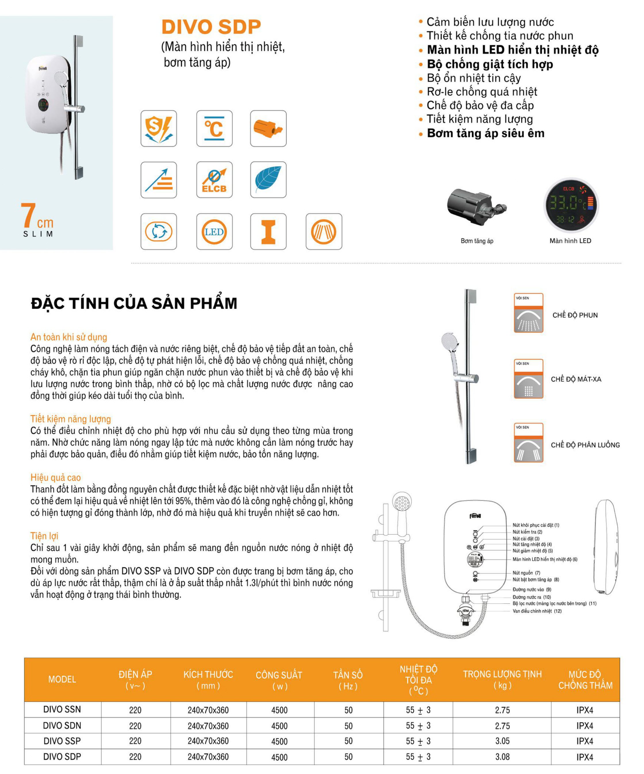Máy nước nóng trực tiếp Ferroli DIVO SSN Máy nước nóng trực tiếp Ferroli DIVO SSN