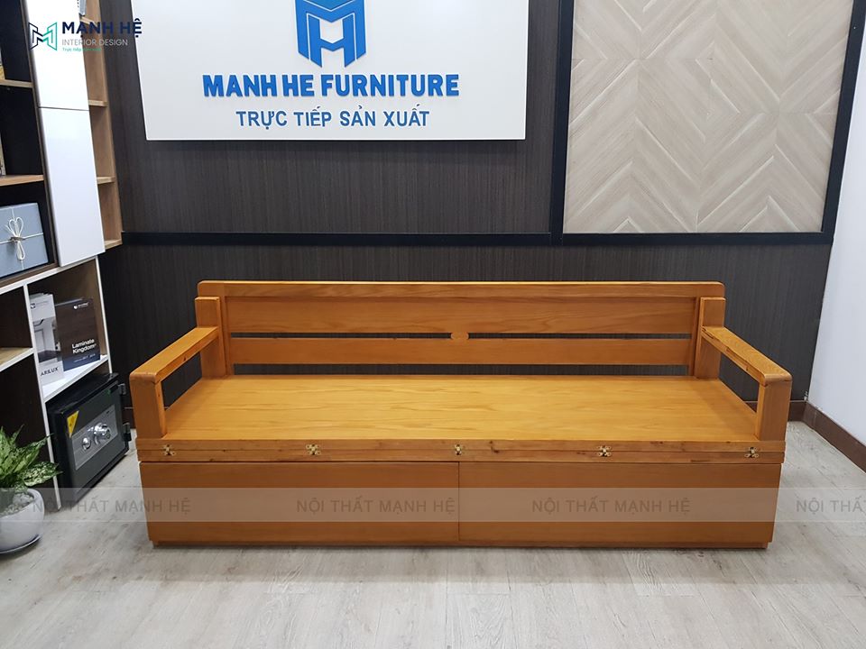 Giường gấp thành ghế sofa bằng gỗ