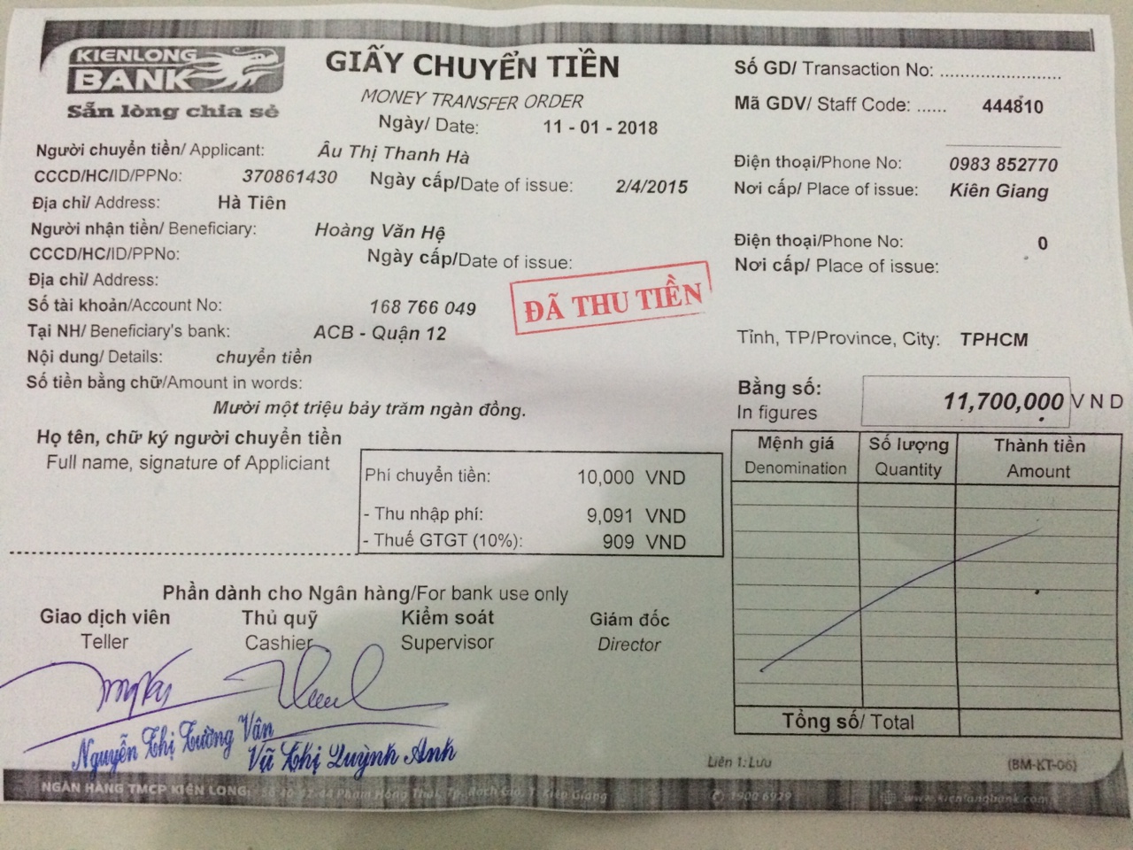 giấy chuyển tiền giấy chuyển tiền