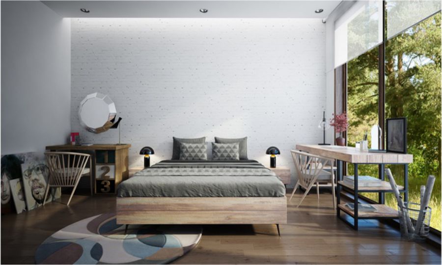 Phòng ngủ hiết kế mở với không gian bên ngoài Phòng ngủ hiết kế mở với không gian bên ngoài