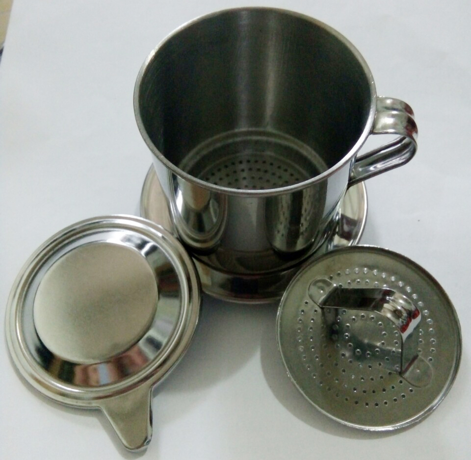 phin inox có lưới lọc dính lình với thân phin