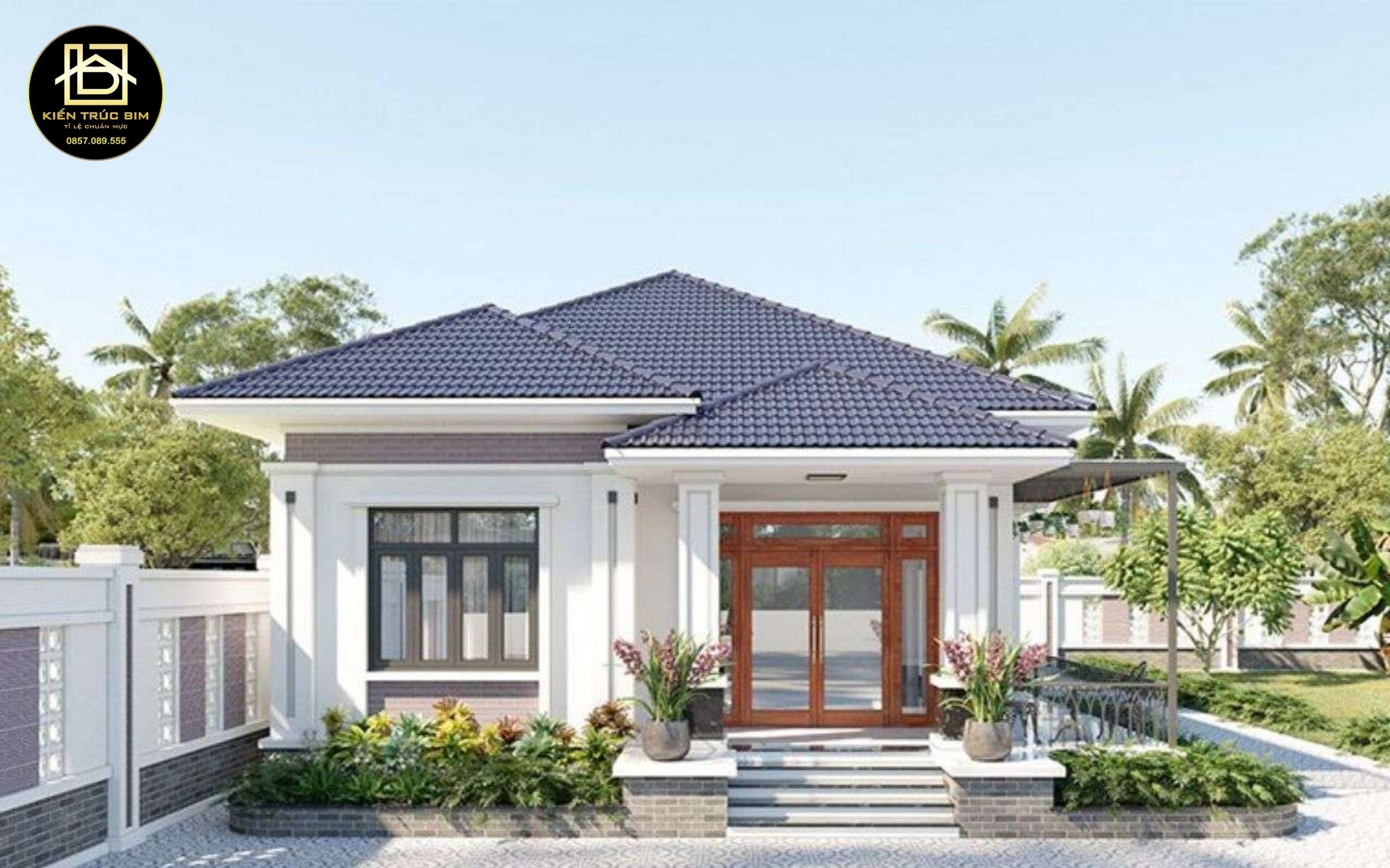 Nhà cấp 4 mái Thái lợp ngói màu xanh than thanh lịch