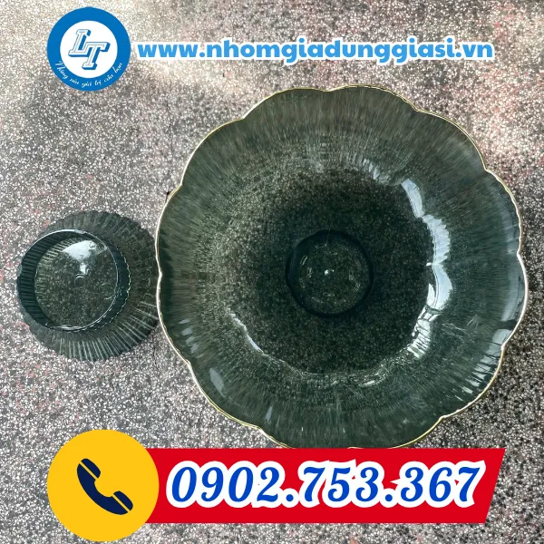 DĨA NHỰA ĐỰNG HOA QUẢ CÓ ĐẾ MẠ VÀNG VIỀN