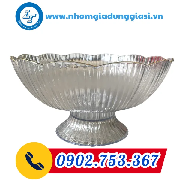 DĨA NHỰA ĐỰNG HOA QUẢ CÓ ĐẾ MẠ VÀNG VIỀN