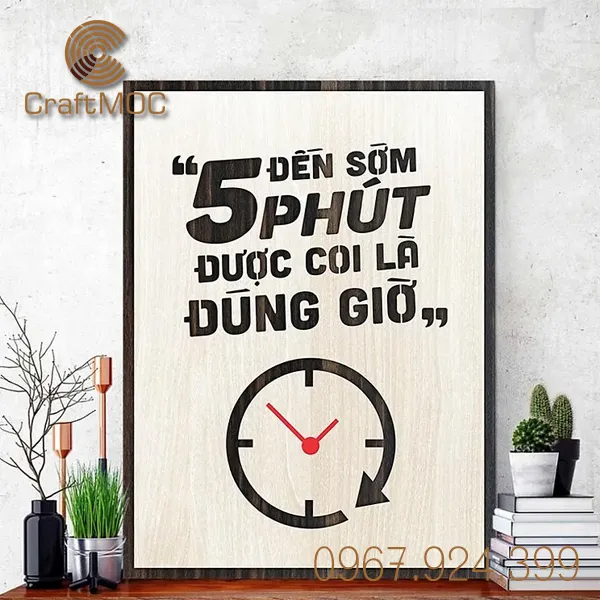 Tranh Gỗ Khắc Laser Thúc Đẩy Thói Quen Đúng Giờ Treo Văn Phòng Làm Việc