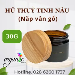 HŨ KEM DƯỠNG THỦY TINH NÂU 30G (NẮP VÂN GỖ)