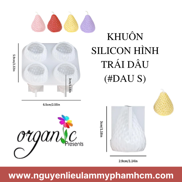 KHUÔN SILICON LÀM NẾN THƠM HÌNH TRÁI DÂU 3D (3 SIZE) (KHUÔN 4 DÂU)