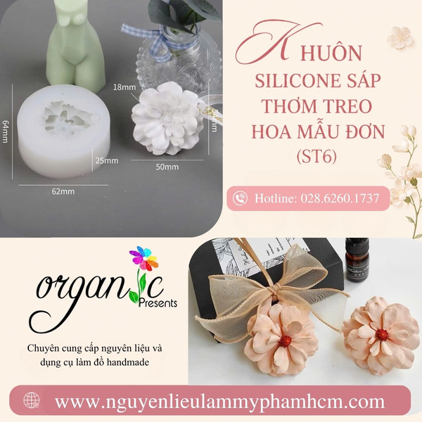 KHUÔN SILICONE SÁP THƠM TREO HOA MẪU ĐƠN (ST6)