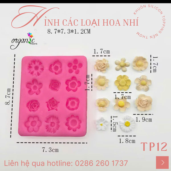 KHUÔN SILICON TOPPING CÁC LOẠI HOA NHÍ (TP12)