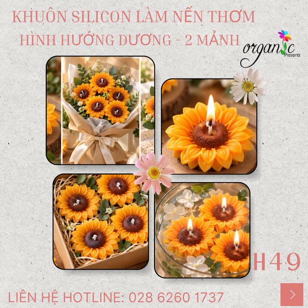 KHUÔN SILICON LÀM NẾN THƠM HÌNH HOA HƯỚNG DƯƠNG -2 MẢNH  (H49)