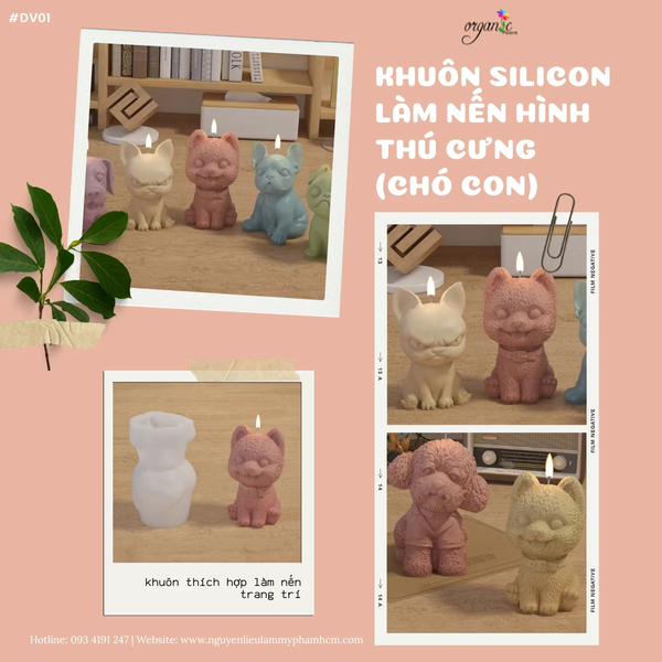 KHUÔN SILICON LÀM NẾN HÌNH THÚ CƯNG (CHÓ CON - DV01)