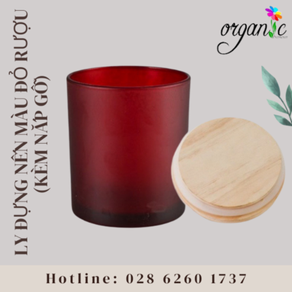 LY THỦY TINH ĐỰNG NẾN THƠM 150G MÀU ĐỎ RƯỢU (CÓ NẮP)