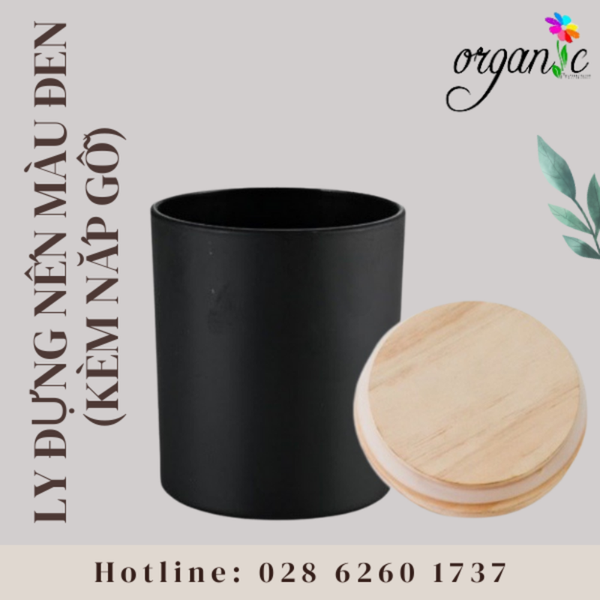LY THỦY TINH ĐỰNG NẾN THƠM 150G MÀU ĐEN (NẮP GỖ)