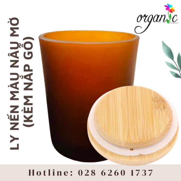 LY THỦY TINH ĐỰNG NẾN THƠM 150G MÀU NÂU MỜ ( NẮP GỖ)