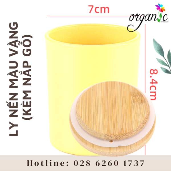 LY THỦY TINH ĐỰNG NẾN THƠM 150G MÀU VÀNG ( NẮP GỖ)