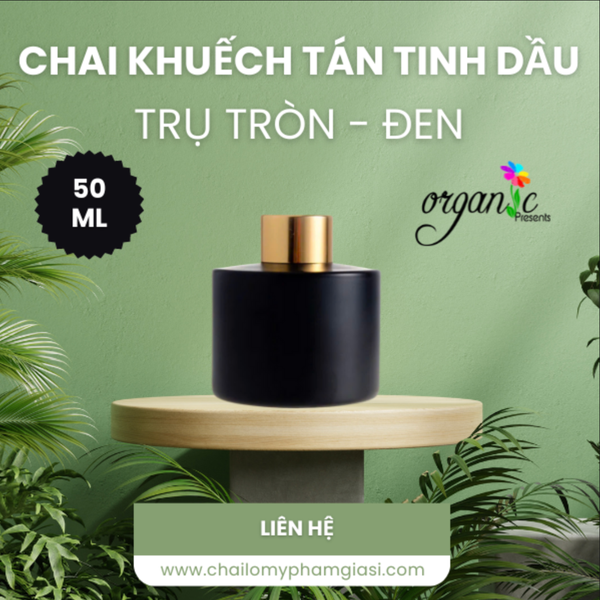 CHAI KHUẾCH TÁN TINH DẦU 50 ML (TRỤ TRÒN ĐEN - CỔ THẤP)