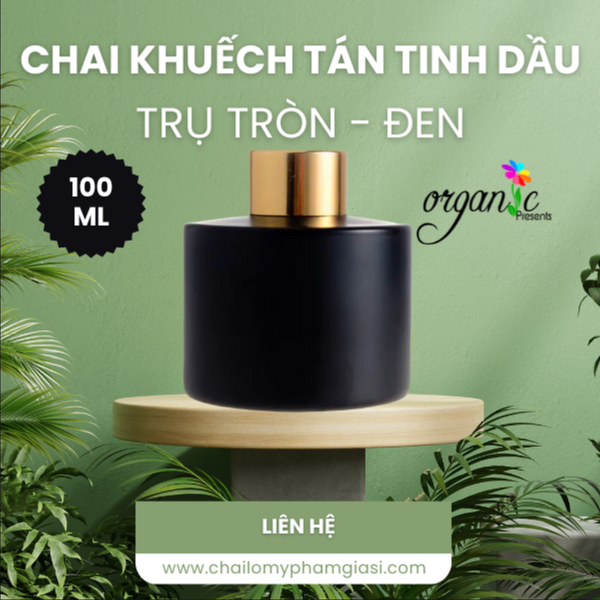 CHAI KHUẾCH TÁN TINH DẦU 100 ML (TRỤ TRÒN ĐEN - CỔ THẤP)
