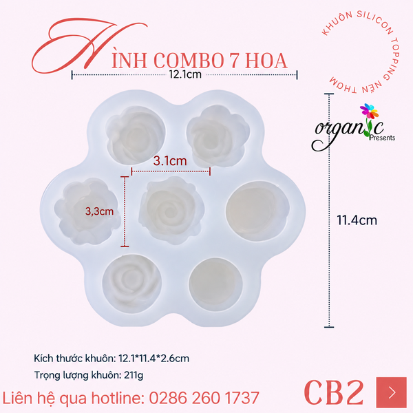 KHUÔN SILICON TOPPING HÌNH COMBO 7 HOA (CB2)