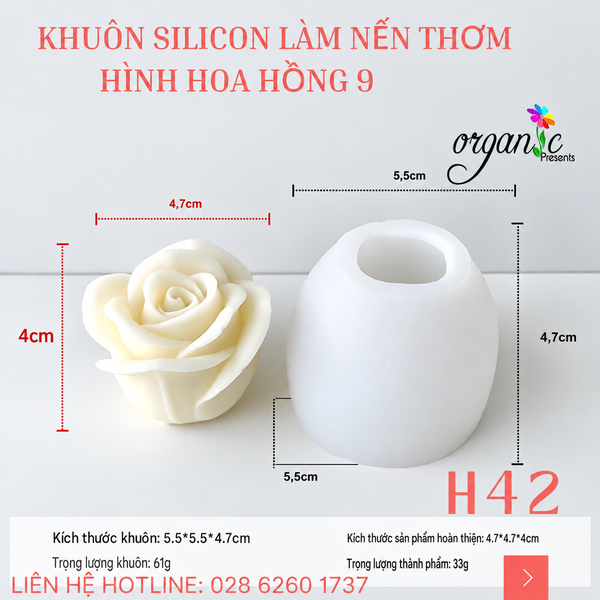 KHUÔN SILICON LÀM NẾN THƠM HÌNH HOA HỒNG 9 (H42)