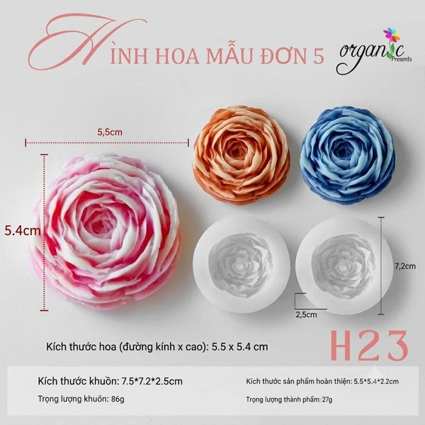KHUÔN SILICON LÀM NẾN THƠM HÌNH HOA MẪU ĐƠN 5 (H23)