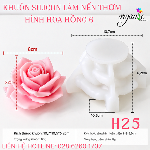 KHUÔN SILICON LÀM NẾN THƠM HÌNH HOA HỒNG 6 (H25)
