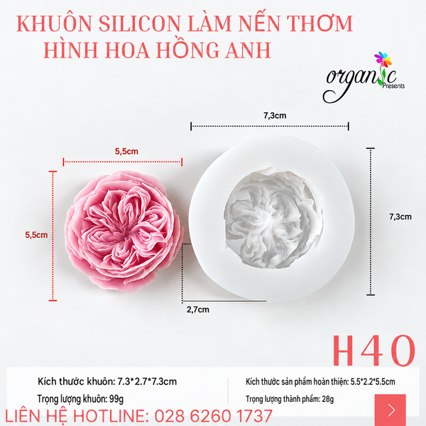 KHUÔN SILICON LÀM NẾN THƠM HÌNH HOA HỒNG ANH (H40)