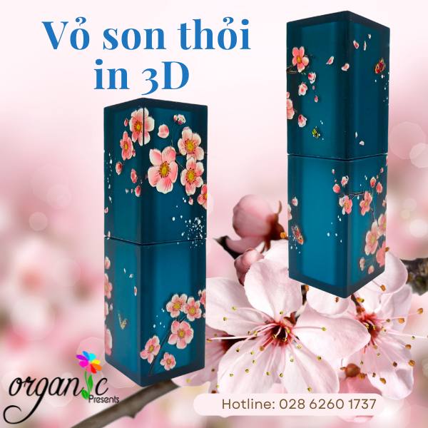 VỎ SON HANDMADE (IN 3D - MÀU XANH HOA ĐÀO)