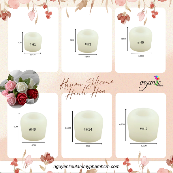 KHUÔN SILICONE HÌNH HOA HỒNG TRÒN 6 SIZE (H14)