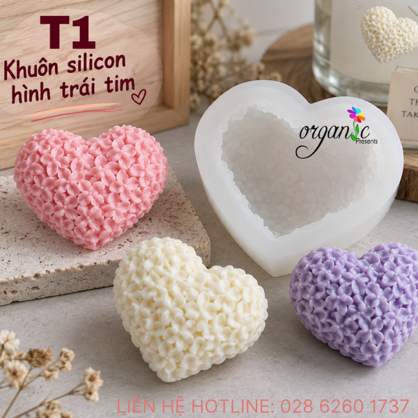 KHUÔN SILICON LÀM NẾN THƠM HÌNH TRÁI TIM PHỦ HOA (T1)