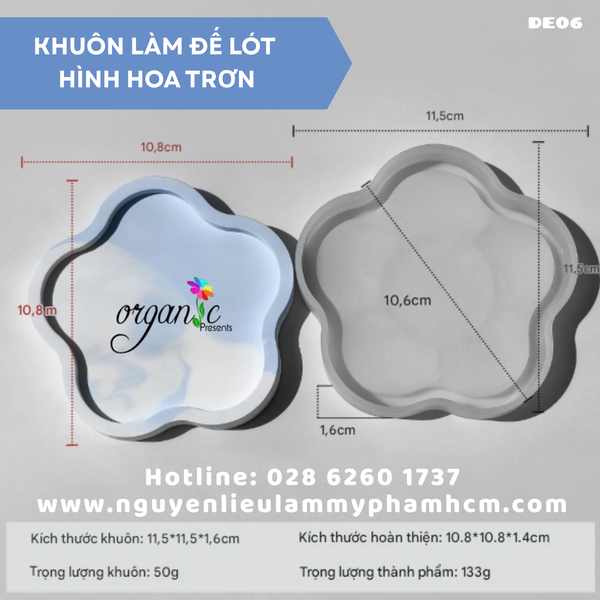 KHUÔN SILICON LÀM ĐẾ LÓT LY (HÌNH HOA CẠNH TRƠN - DE06)