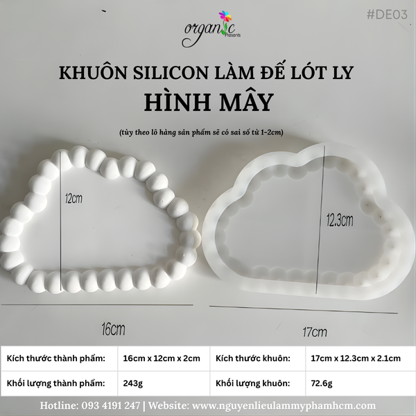 KHUÔN SILICON LÀM ĐẾ LÓT LY (HÌNH MÂY - DE03)