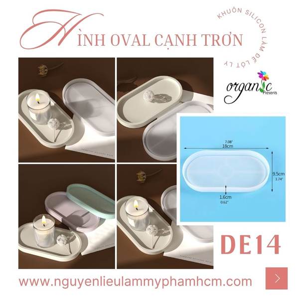 KHUÔN SILICON LÀM ĐẾ LÓT LY (HÌNH OVAL CẠNH TRƠN - DE14)